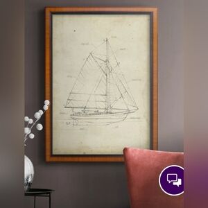 Sailboat blueprint III on canvas framed 36"H x 24"W x 1"D new